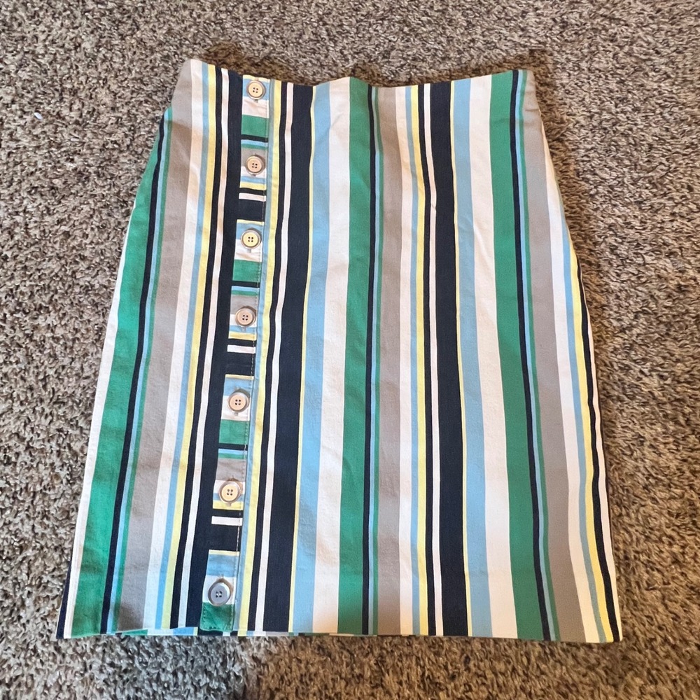 Etcetera Womens Green Blue‎ Striped Button Detail Pencil Skirt Size 0 RN 138420